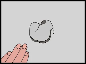 手を映り込ませて壁穴を撮影した様子のイラスト