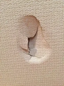 階段にできた壁穴のアップで見た様子