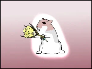 花を持って謝るハムスターの様な旦那のイラスト