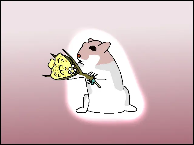 花を持って謝るハムスターの様な旦那のイラスト