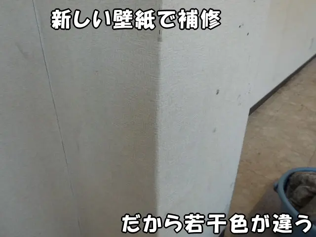 ロット違いの同じ品番の壁紙で補修した様子