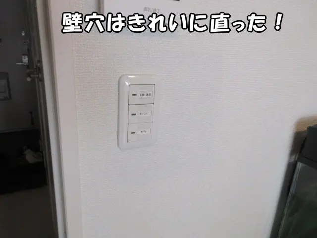 壁穴は部分補修できれいに補修できた様子