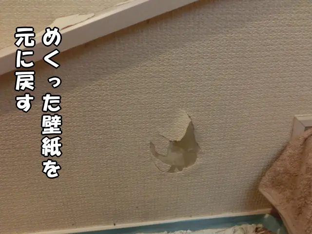 めくった壁紙を戻した様子